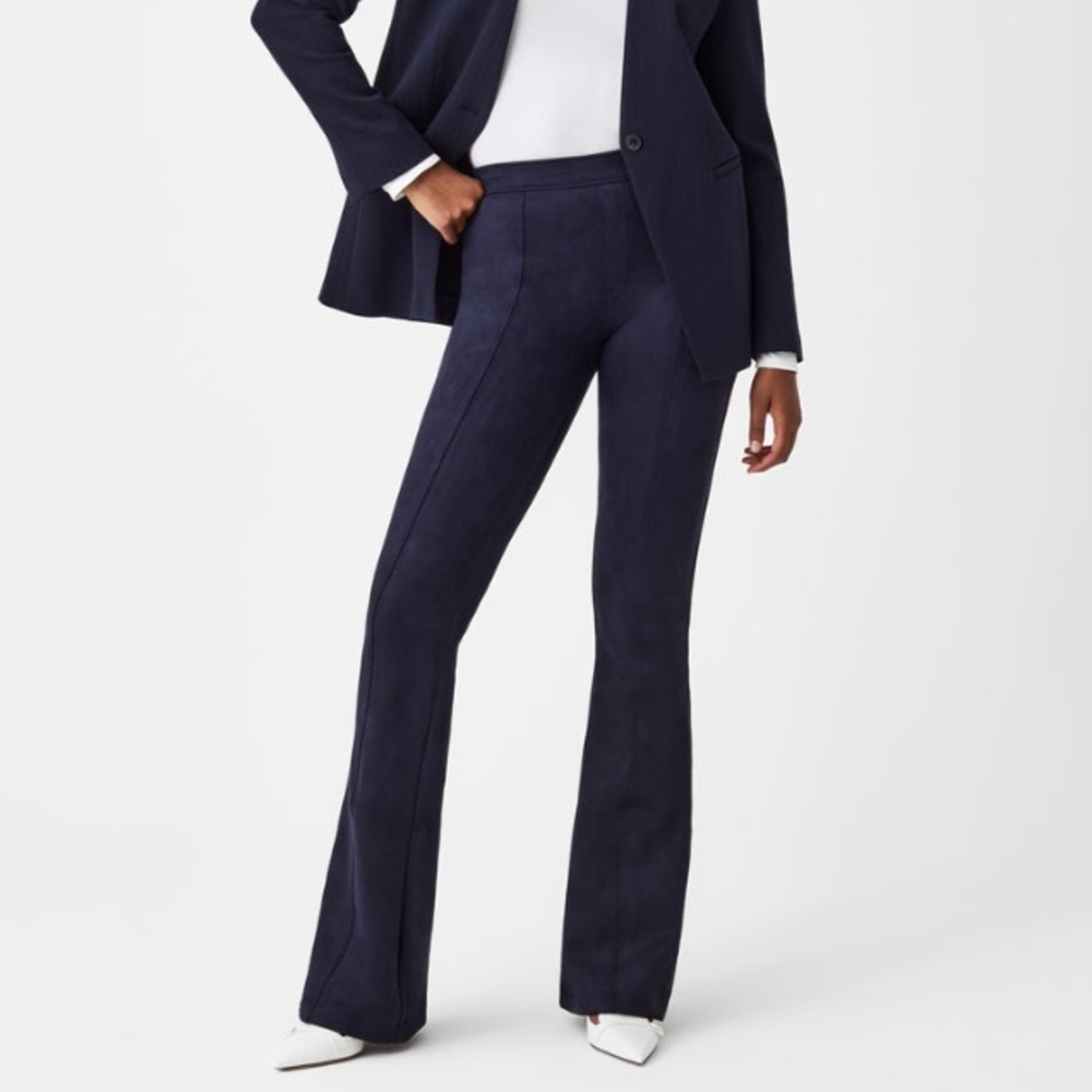 Spanx Petite Classic Navy Suede Flare Pants Size S